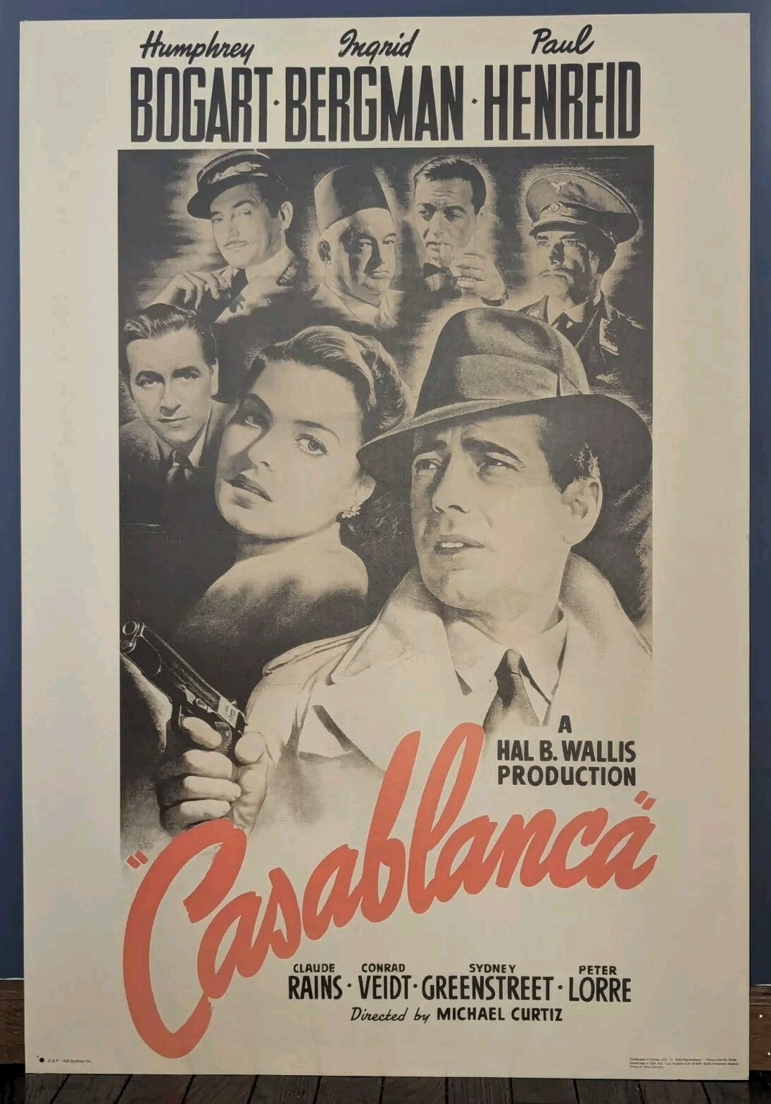 Antique Casablanca Movie Poster Theater Ad Art 26" by 37.5" AGI - West Germany