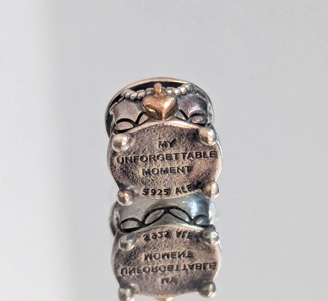 Pandora Retired Sterling Silver & 14K Box Charm 791019 My Unforgettable Moment