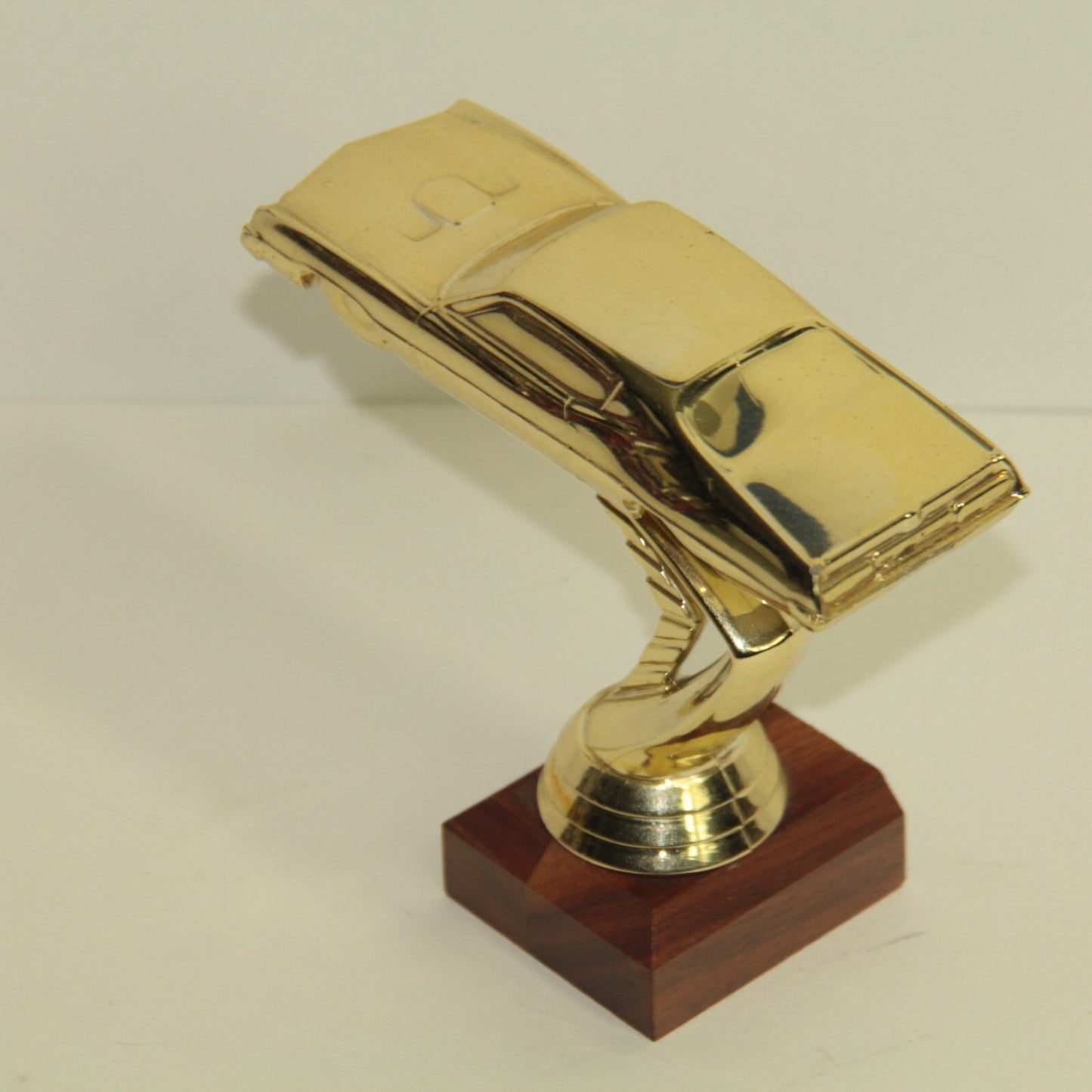 Vintage 1970's Muscle Stock Car Trophy Topper ā 4.5" Tall ā Gold on Wood Base