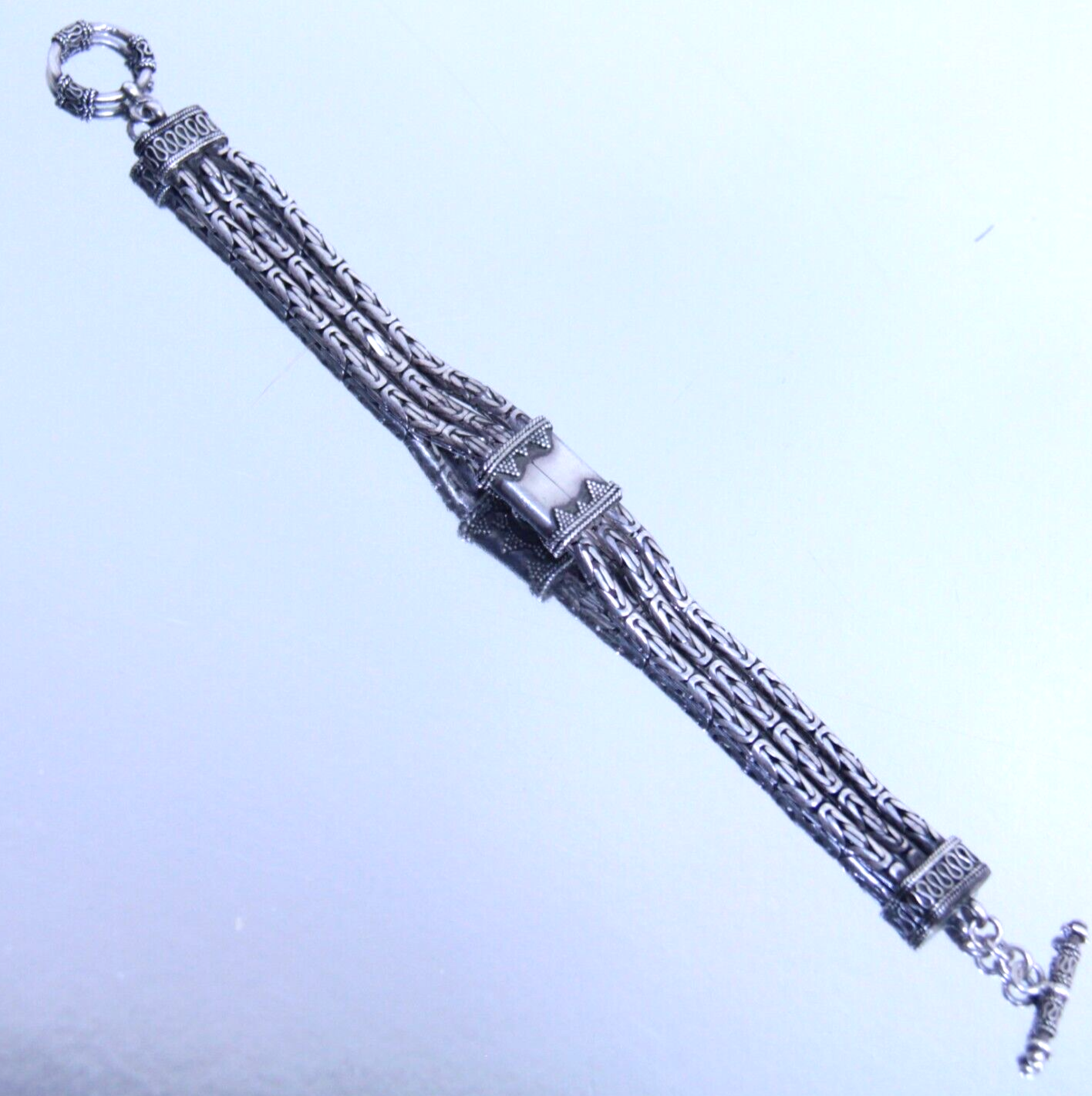 Vintage Sterling Silver 3-Strand Byzantine Bracelet w Topaz 8.25" | 50.7g | 925