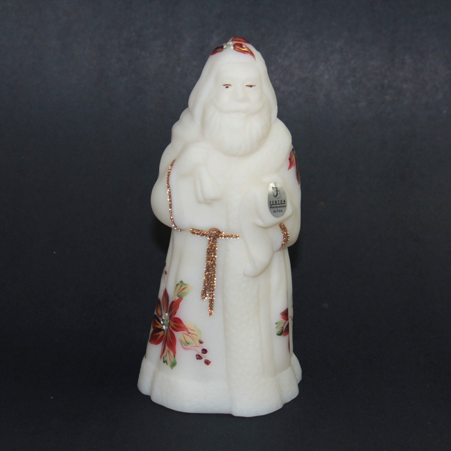 Fenton Old World Santa 8"| Hand Painted Christmas Poinsettia | Signed C Smith π