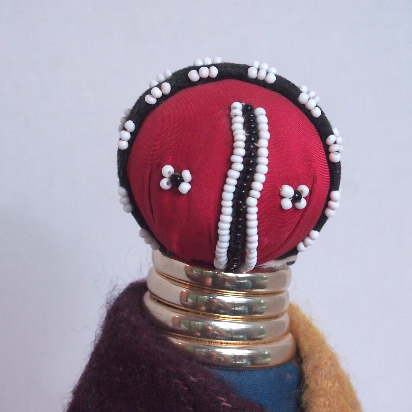 African Ndebele Beaded Fertility Doll • 14" Handmade Tribal Wool, Leather, Metal