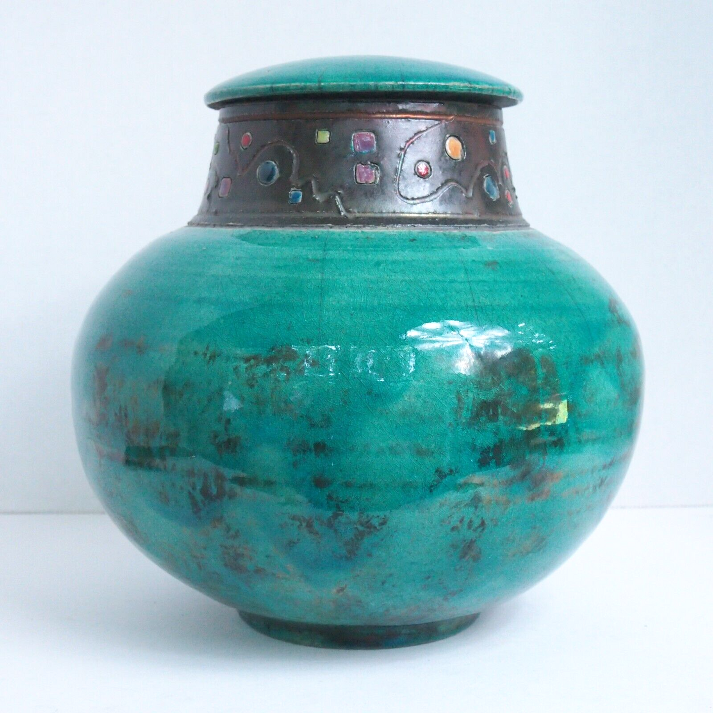 MCM Turquoise/Teal DEBIKEY Studio Pottery with Lid ā Handmade & Signed ā 8" Tall