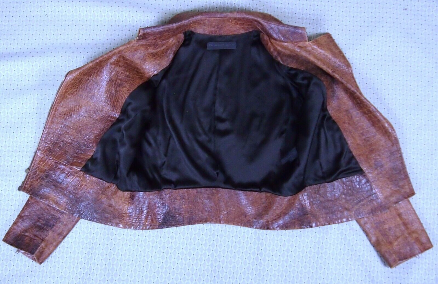 Donna Karan Crocodile Pattern Leather Jacket Spanish Lambskin, Distressed Style