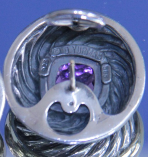 Authentic David Yurman Cable Earrings Amethyst 14K Sterling Silver RARE DESIGN