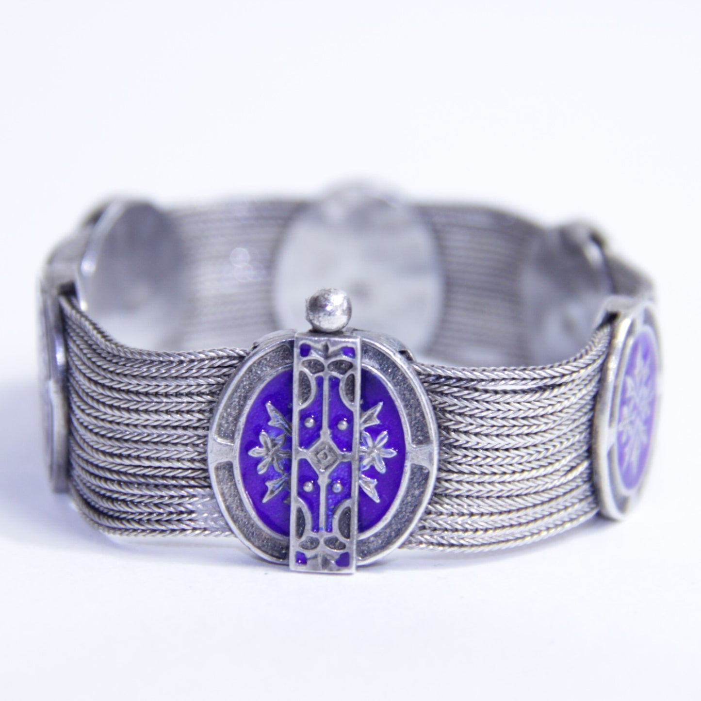 Antique Russian 84 NU 900 Silver Blue Enamel Multi Wheat Chain Bracelet 7.25"