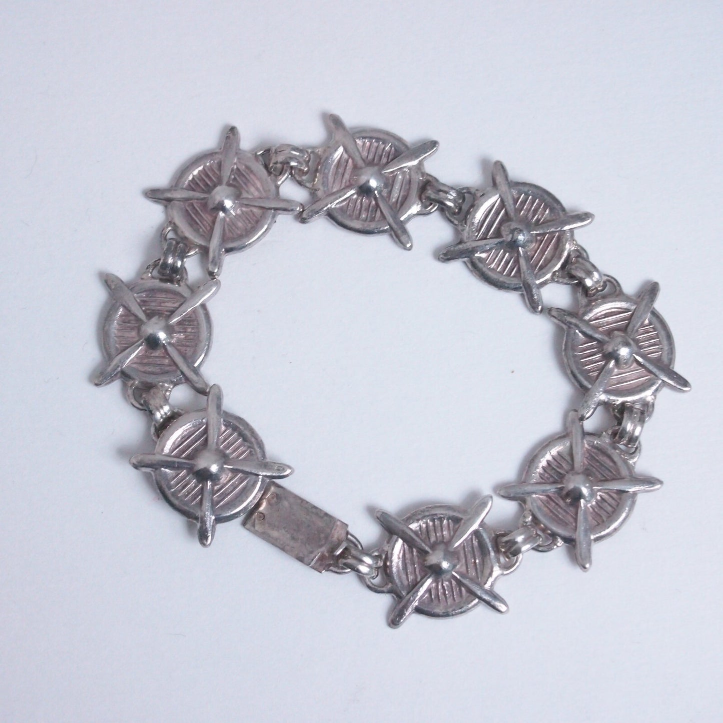 Vintage Sterling Silver Propeller Bracelet 6.75" Pilot-Themed | 33g | Spanish