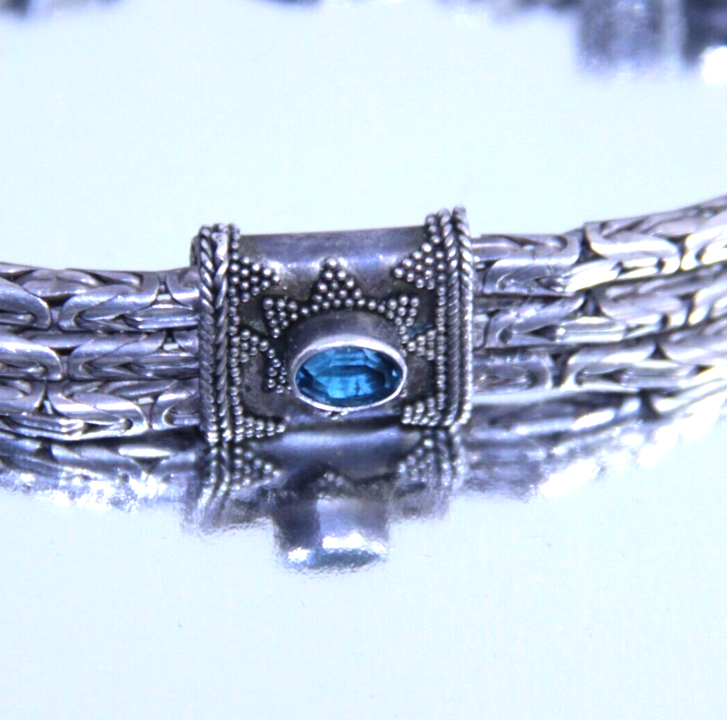Vintage Sterling Silver 3-Strand Byzantine Bracelet w Topaz 8.25" | 50.7g | 925
