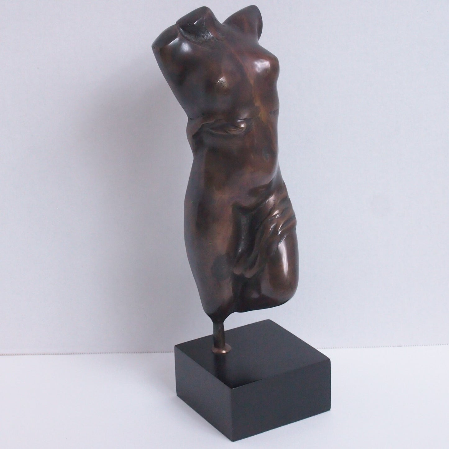 Bronze Nude Woman Torso Bust Sculpture – Figure on Black Base – Modern Art - 14"