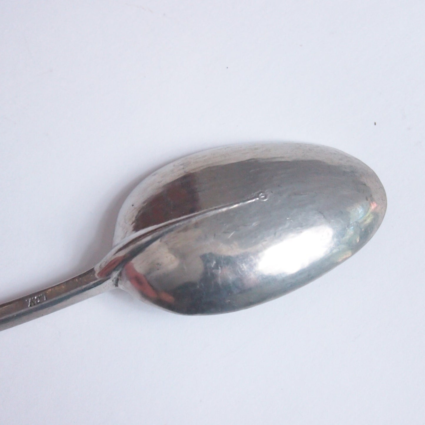 Vintage Set of 12 Britannia Pattern Pewter Spoons St. Genevieve Foundry w Stand