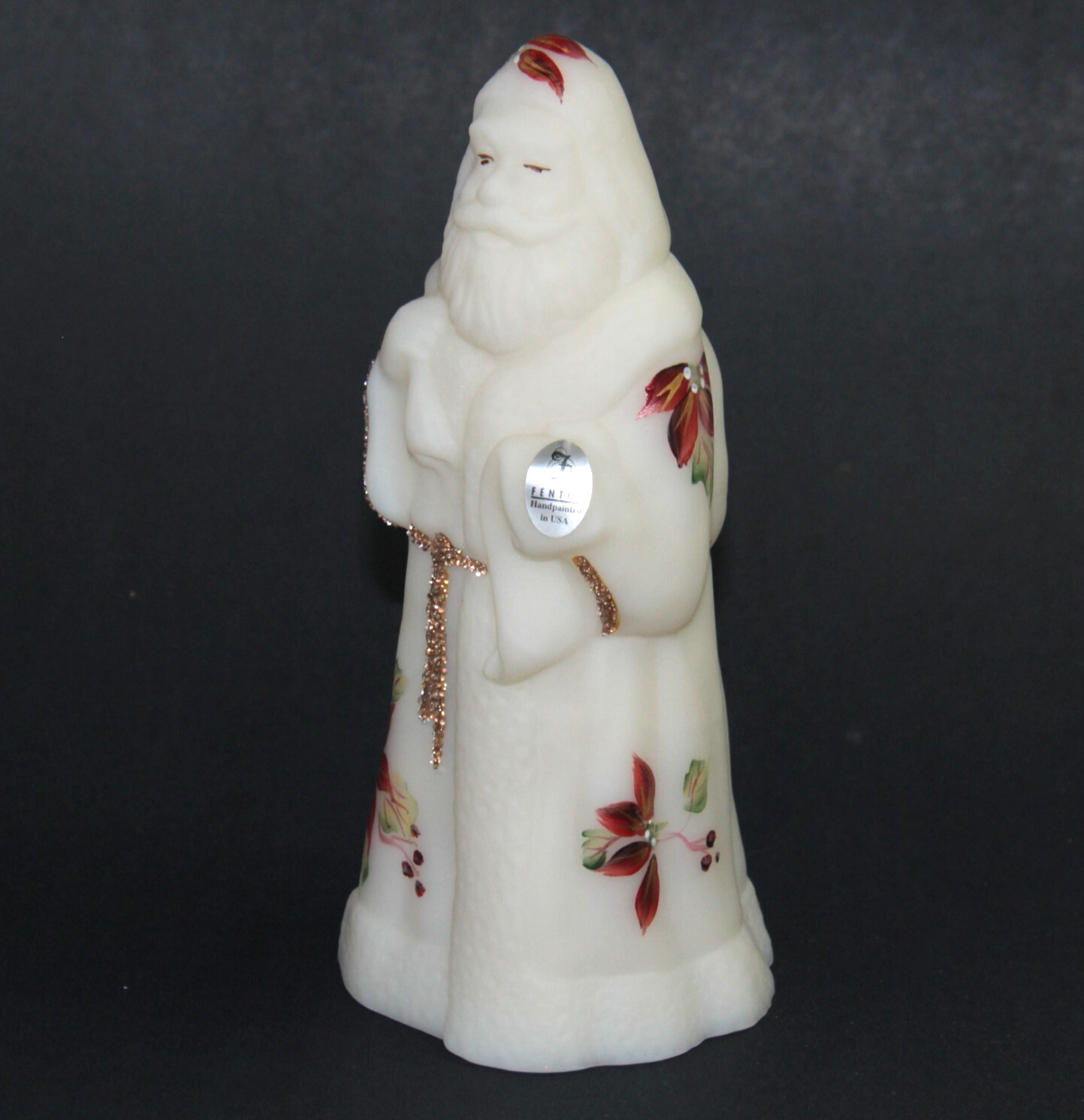 Fenton Old World Santa 8"| Hand Painted Christmas Poinsettia | Signed C Smith π