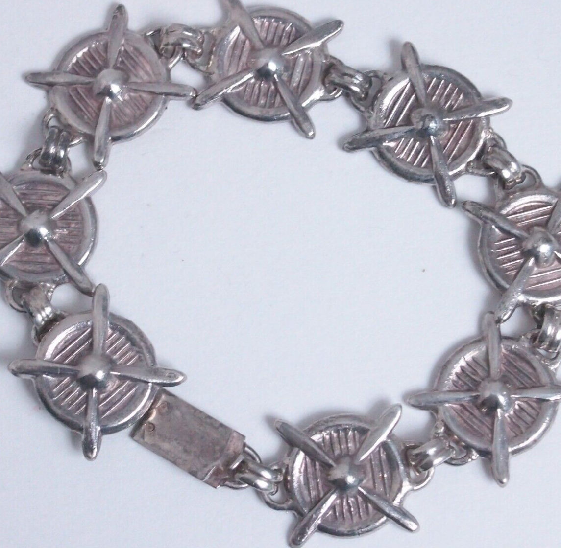 Vintage Sterling Silver Propeller Bracelet 6.75" Pilot-Themed | 33g | Spanish