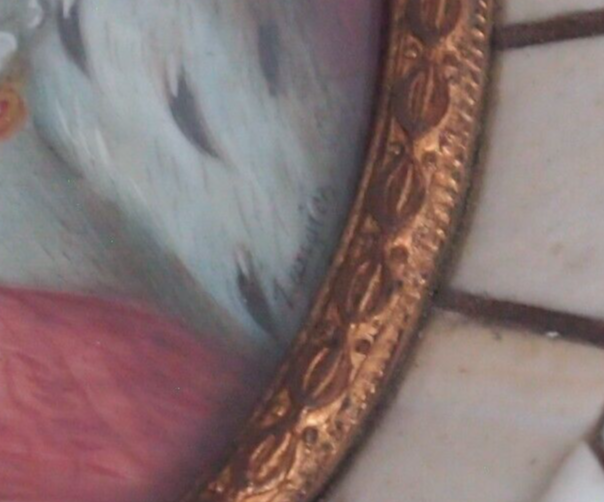 19th c. Hand-Painted Catherine the Great Miniature Portrait – Bone Frame
