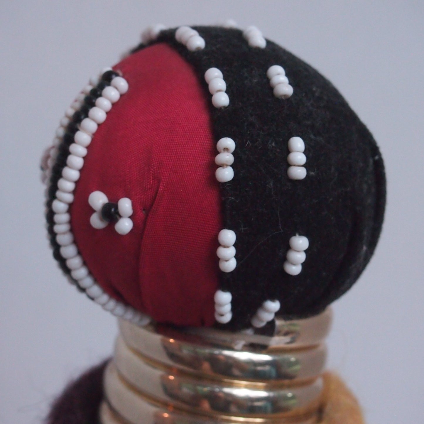 African Ndebele Beaded Fertility Doll • 14" Handmade Tribal Wool, Leather, Metal