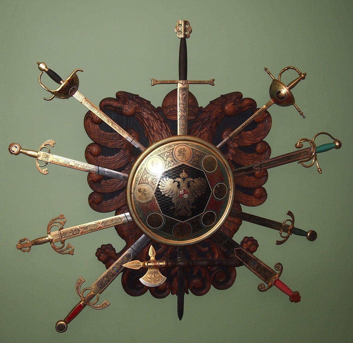9 Full Size Toledo Steel Swords on Wood Plaque incl El Cid's Tizona & La Colada