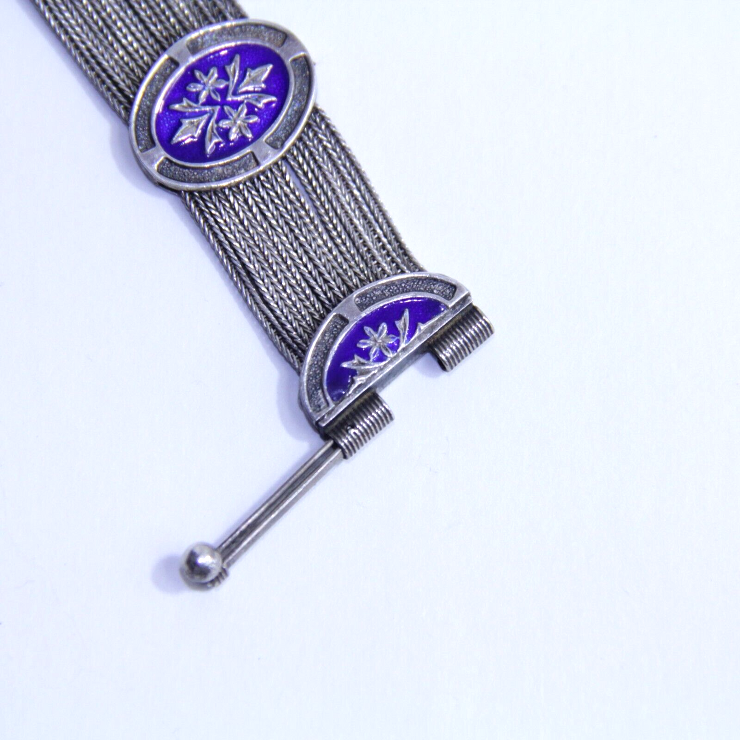 Antique Russian 84 NU 900 Silver Blue Enamel Multi Wheat Chain Bracelet 7.25"