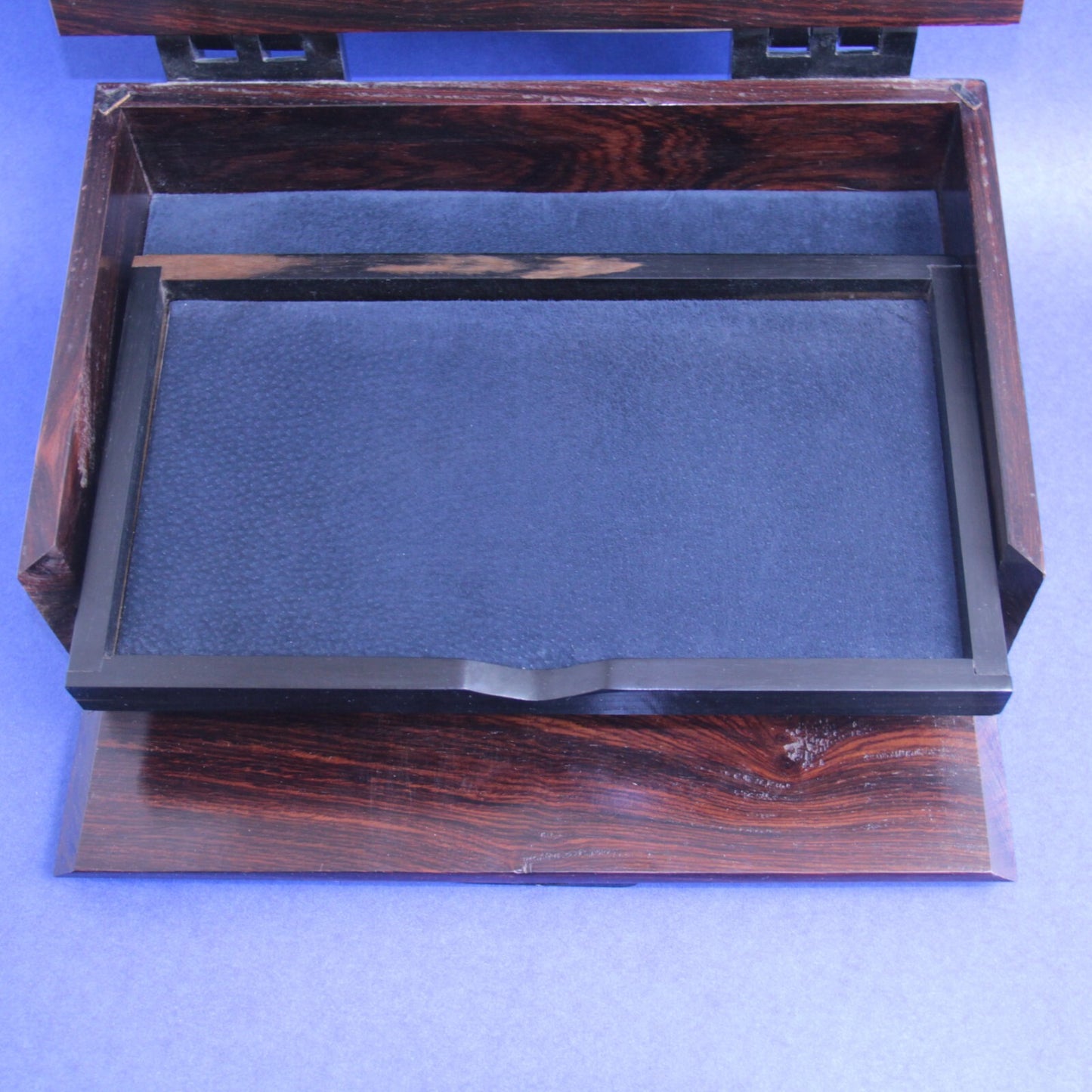 Handmade Wood Writing Box Boyce England – Ebony, Bird’s Eye Maple & Burlwood 13"