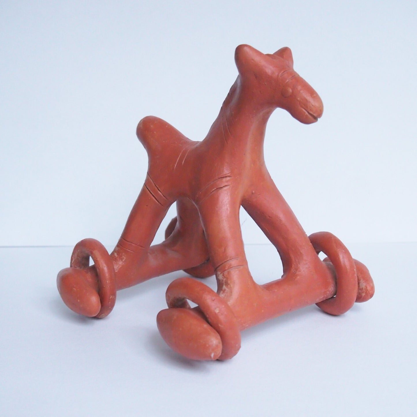 Vintage Terracotta Wheeled Horse Toy Handmade Open Fire Pottery Bangladesh