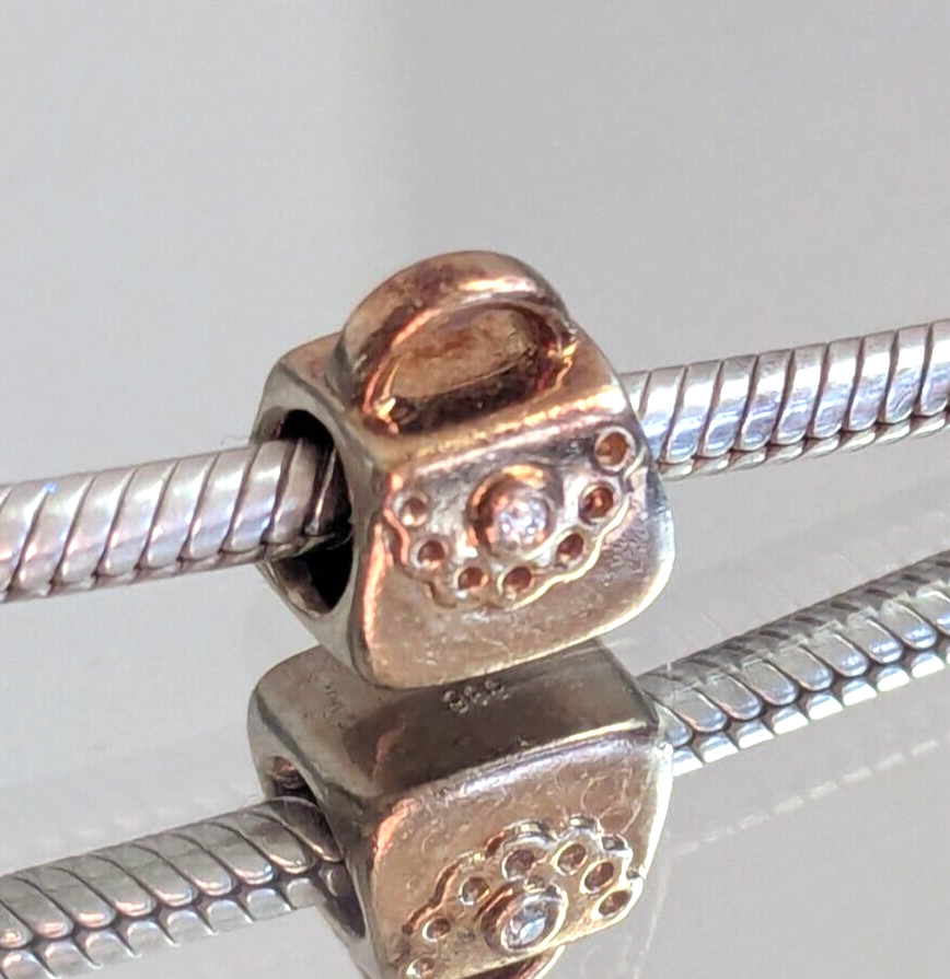 Authentic Pandora Retired 14K Gold Handbag Purse Charm w Diamond 750340D π