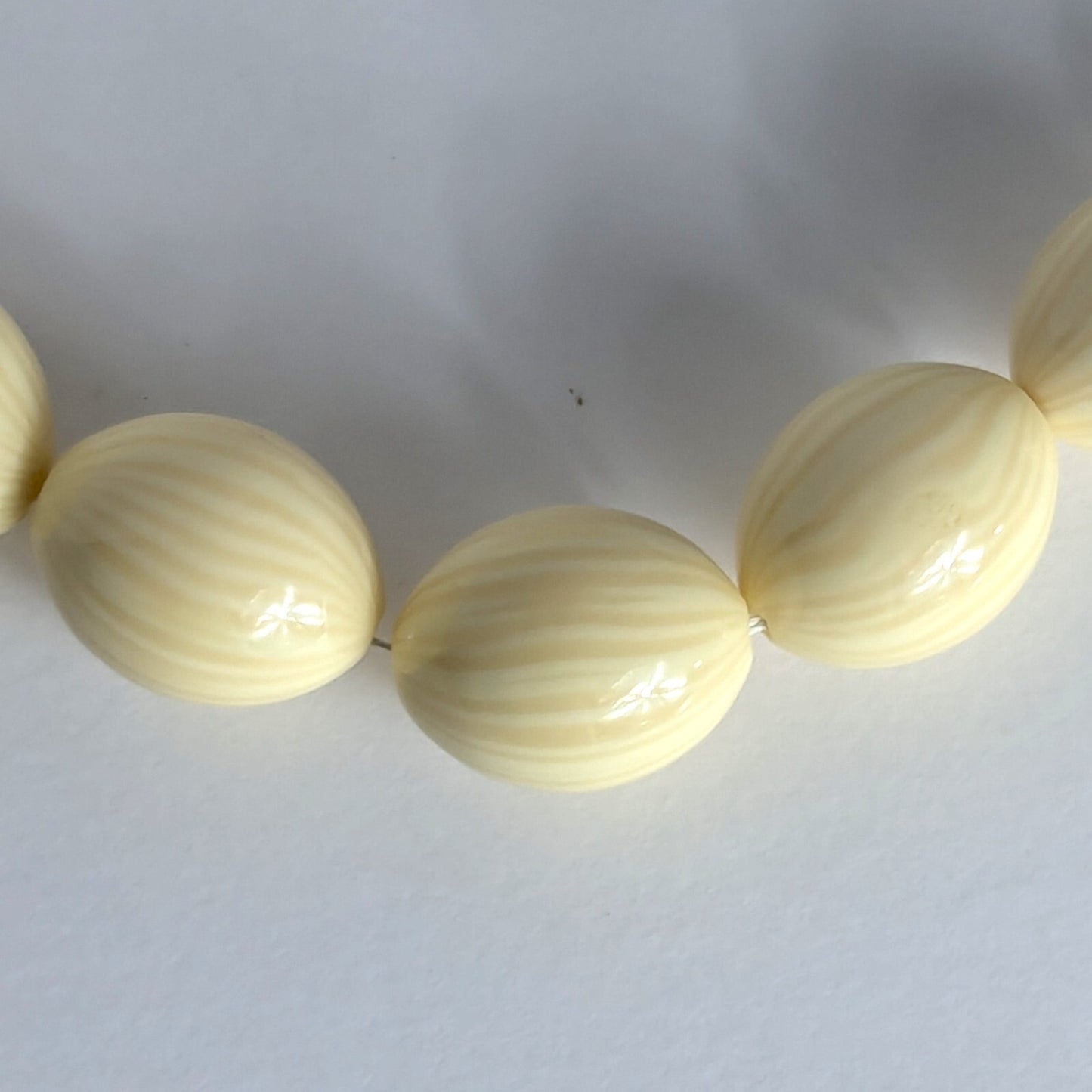 28.5" Vintage Carved Celluloid Galalith Graduated Bead Necklace Large 1" Bead