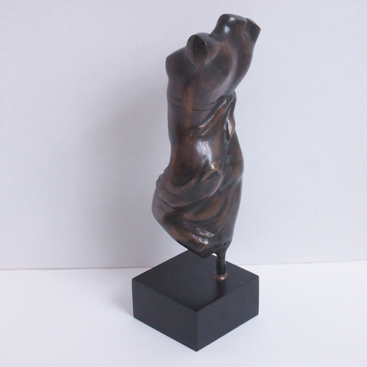Bronze Nude Woman Torso Bust Sculpture – Figure on Black Base – Modern Art - 14"