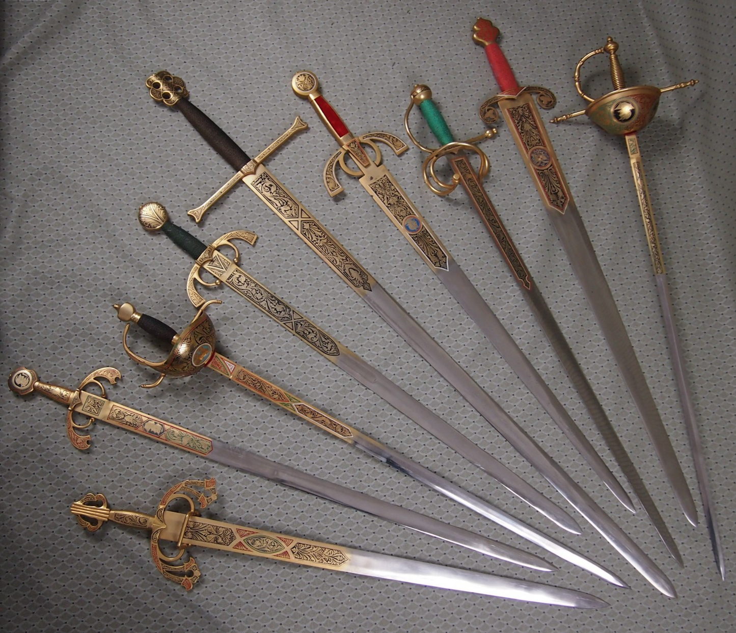 9 Full Size Toledo Steel Swords on Wood Plaque incl El Cid's Tizona & La Colada
