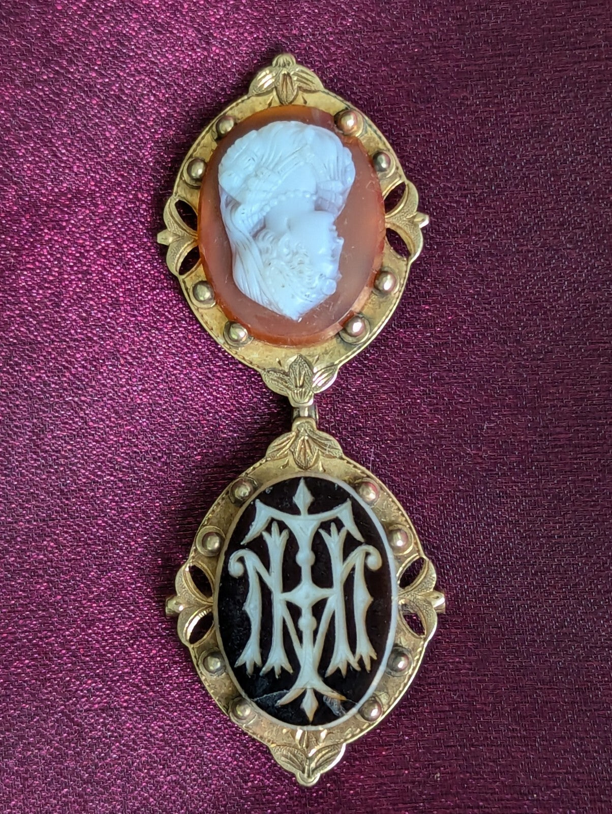 Antique Victorian Double Cameo Pendant Locket - 18k Gold