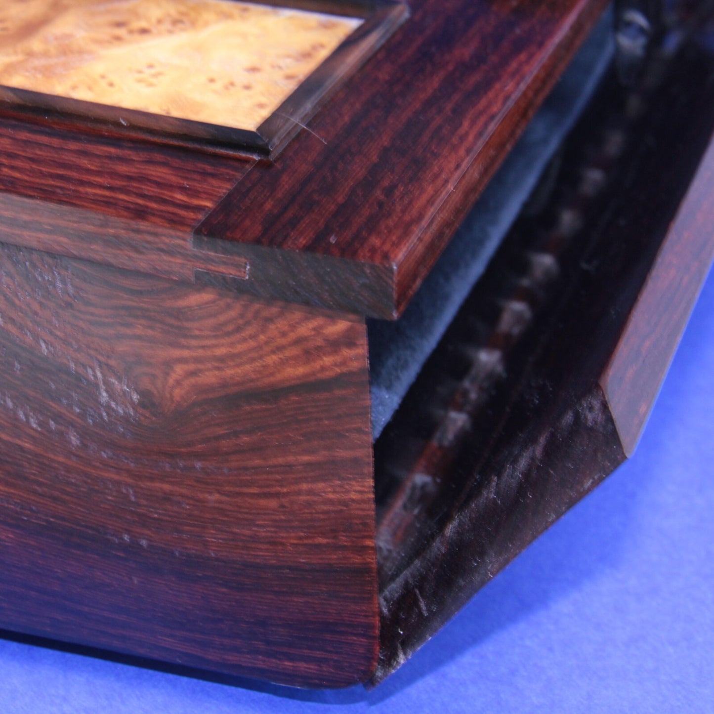 Handmade Wood Writing Box Boyce England – Ebony, Bird’s Eye Maple & Burlwood 13"