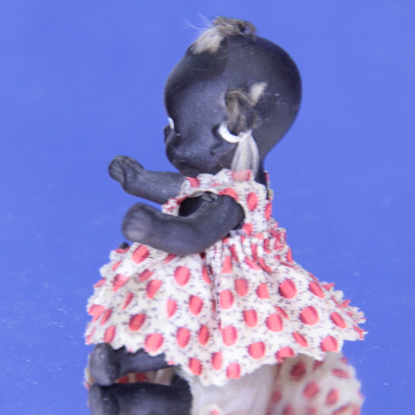 Antique 4" Black Bisque Doll "Topsy" w Original Dress – Folk Art ✨