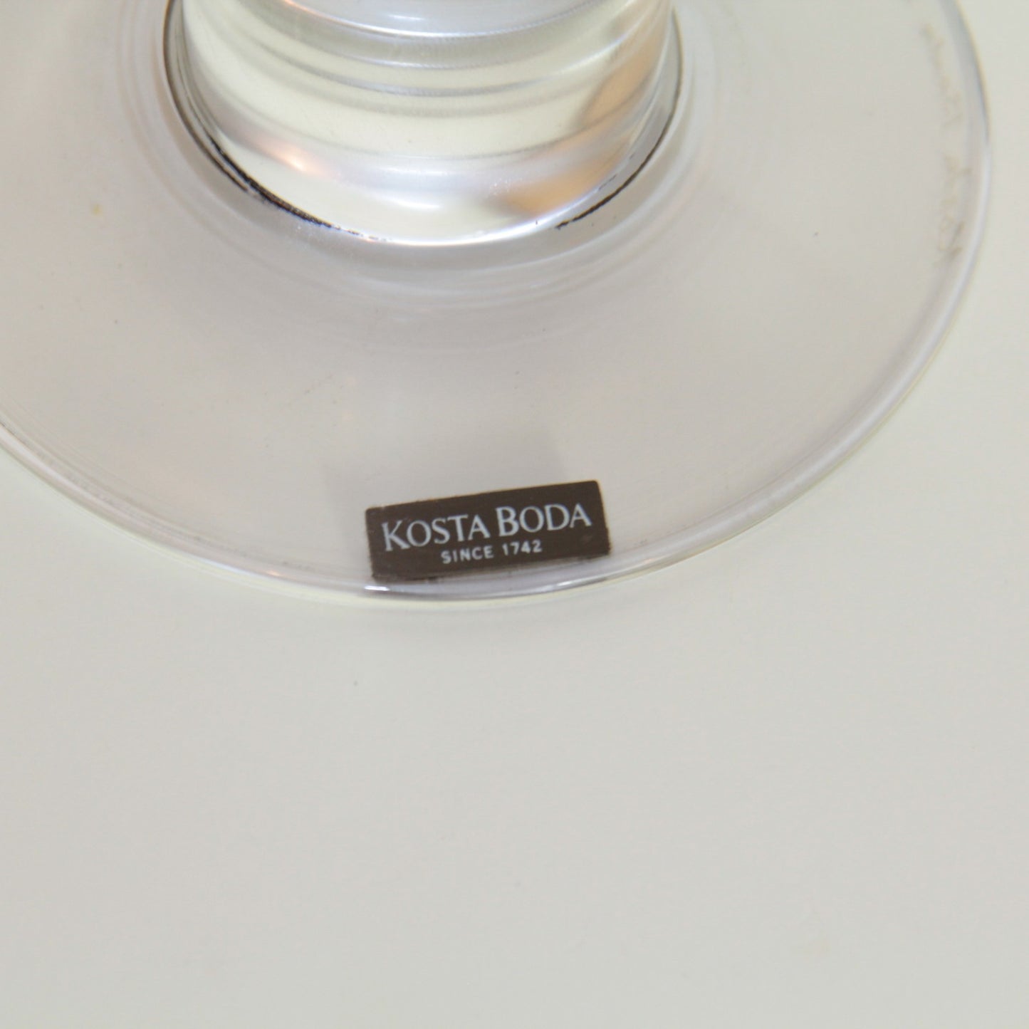 Kosta Boda Athena Platinum Clear Glass Candlestick - Signed - 10” H