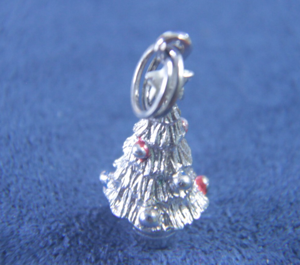 Vintage Sterling Silver & Enamel Christmas Tree Dangle Charm β JMF β .75"