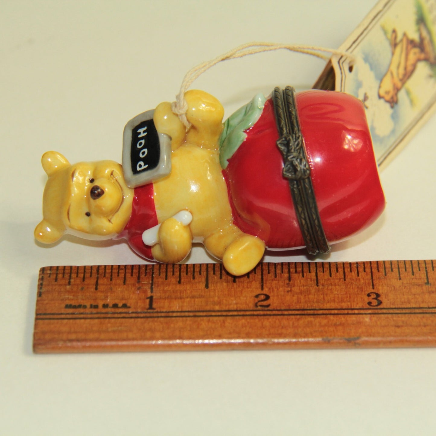 Disney Winnie the Pooh Porcelain Trinket Box SEPTEMBER - Pooh on Apple w/ Tag 🍎