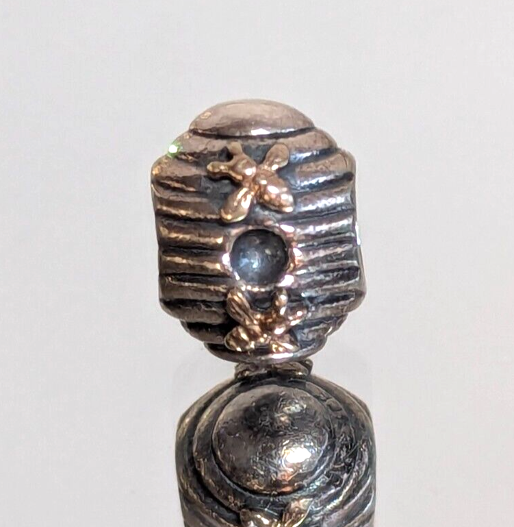 Authentic Pandora Retired Sterling Silver & 14K Gold Beehive Charm 790577