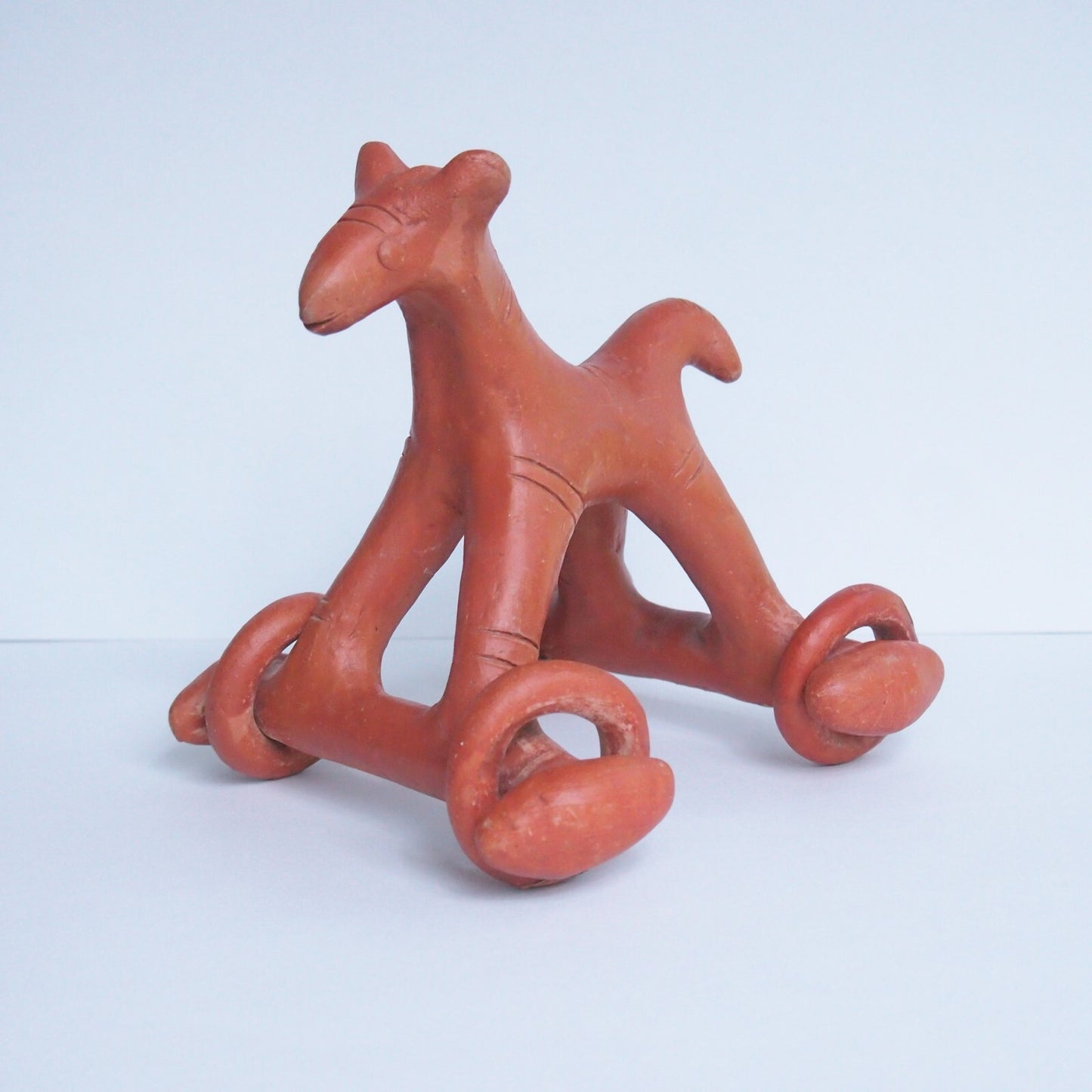 Vintage Terracotta Wheeled Horse Toy Handmade Open Fire Pottery Bangladesh