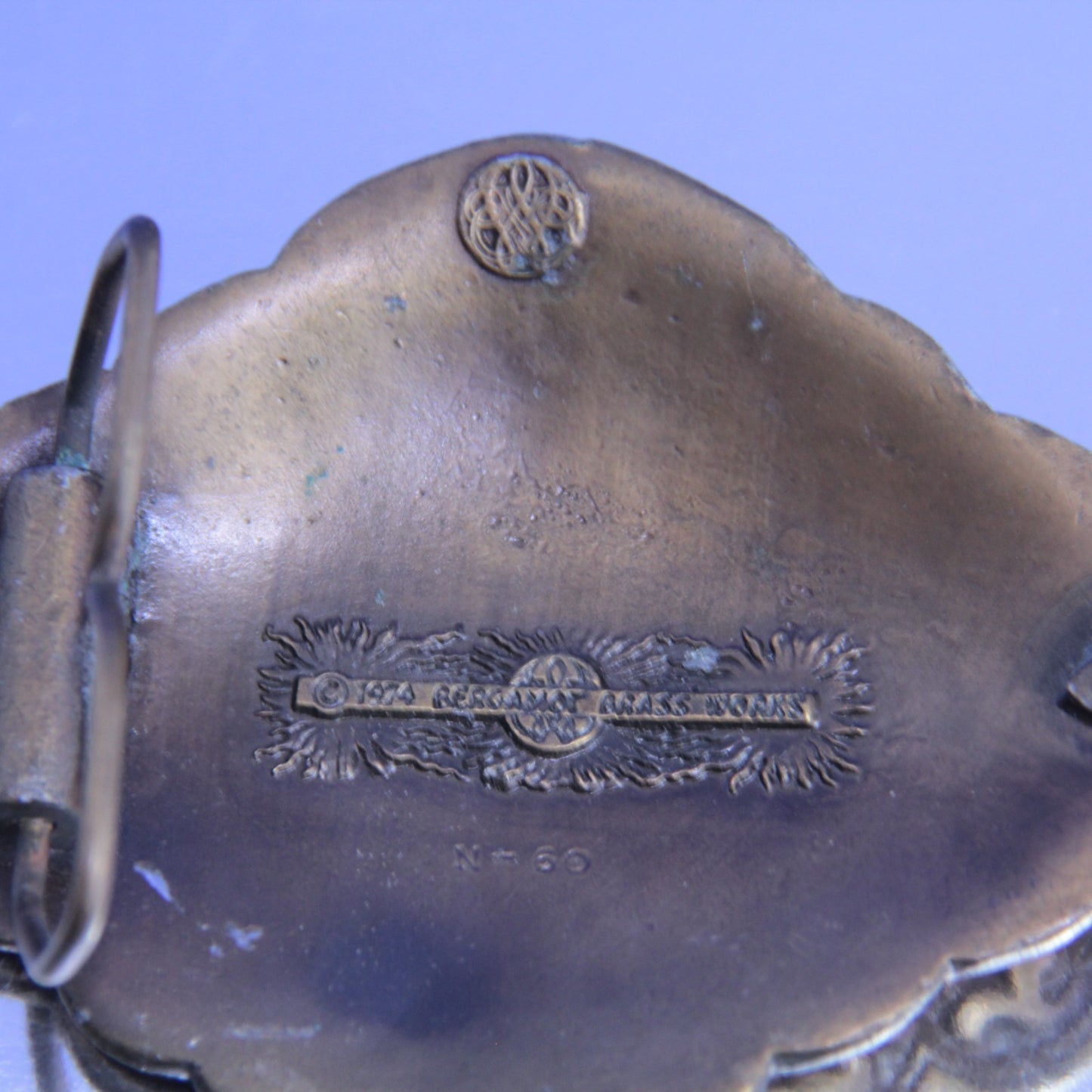 70's Bergamont Brass Works Belt Buckle - Foo Dogs & Dragon - White Stone