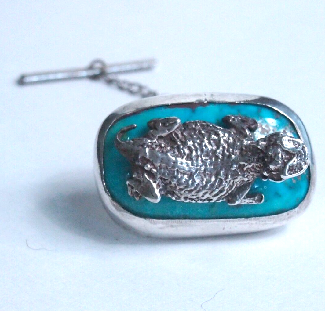 Vintage Sterling Silver Desert Horned Lizard Turquoise Pin – Large Tie Tack