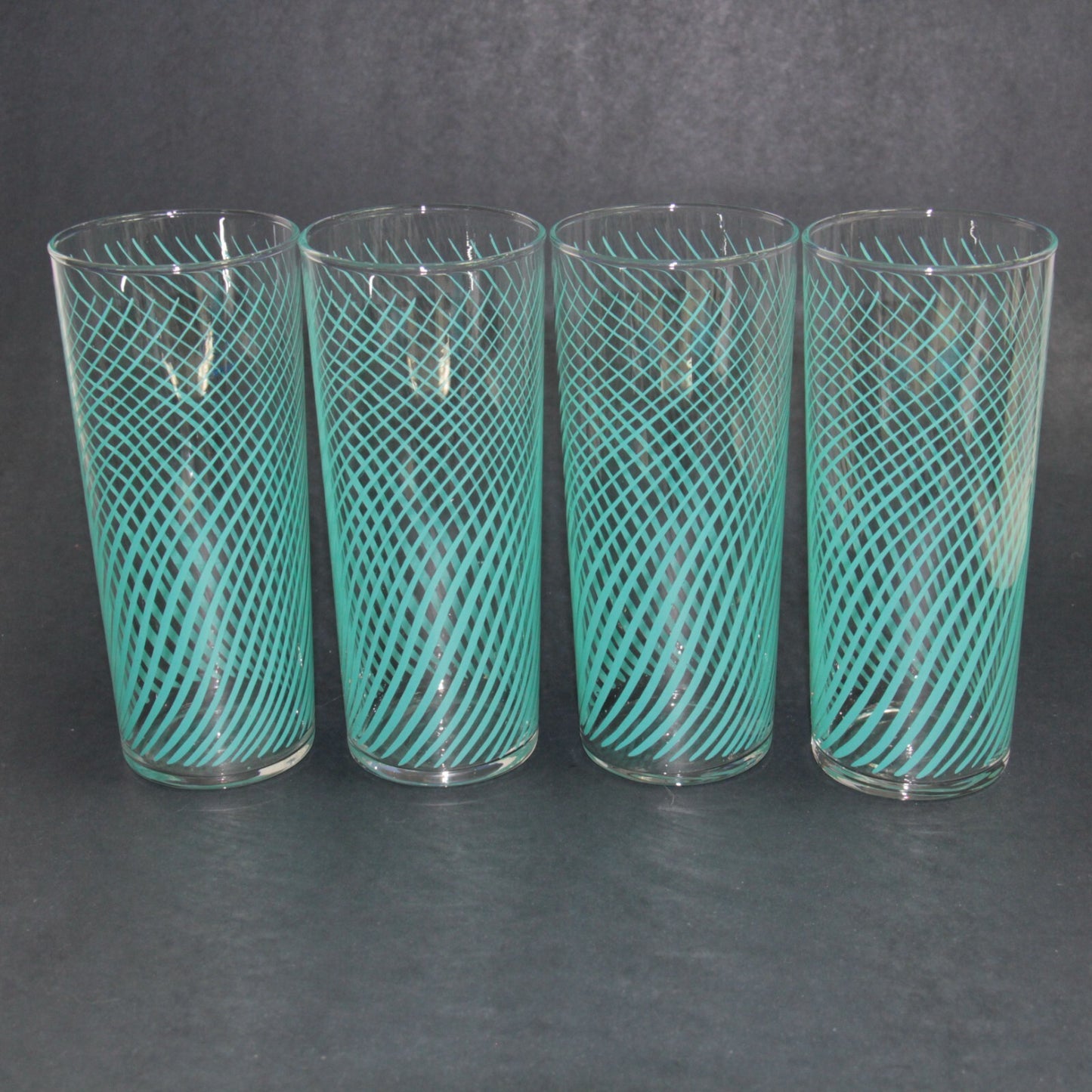 Vintage Libbey Teal Swirl Tumbler Glasses Set of 4 β 6.5" Mid Century Modern π