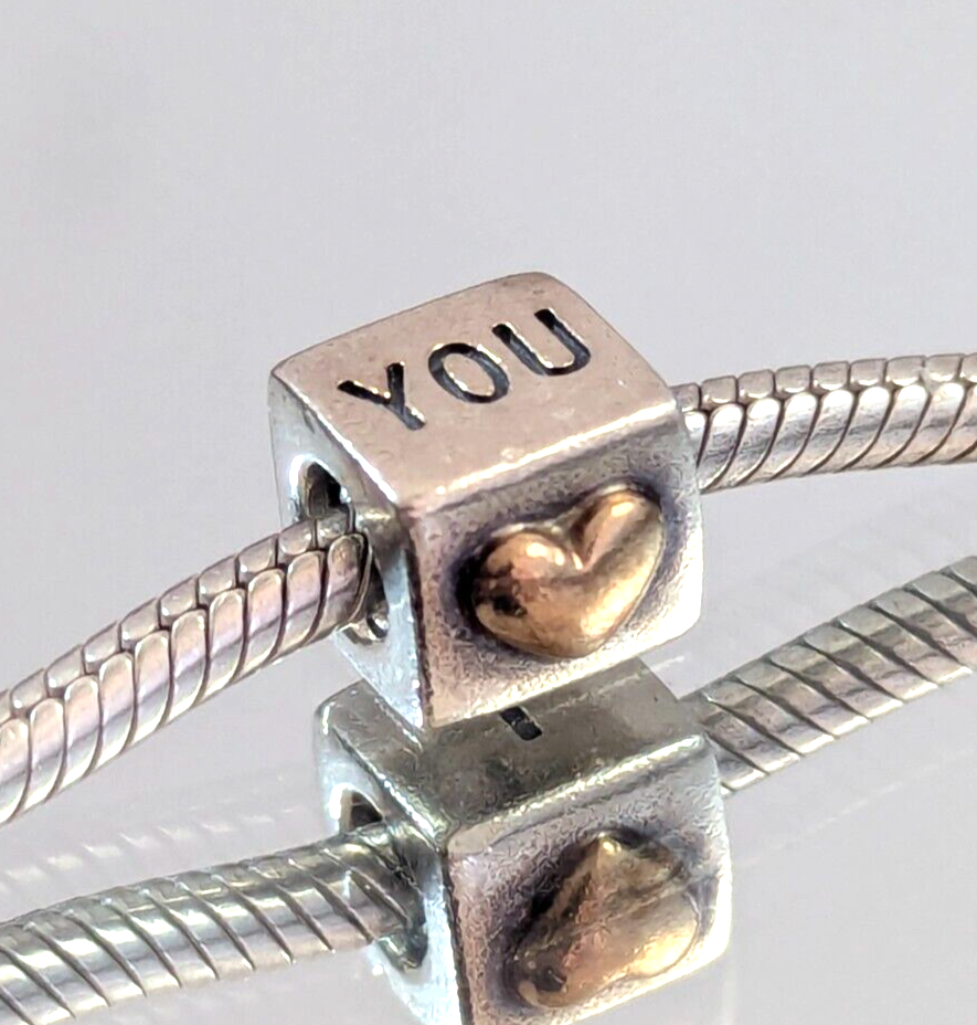 Authentic Pandora Retired Sterling Silver & 14K I Love You Heart Charm 790200 ๐