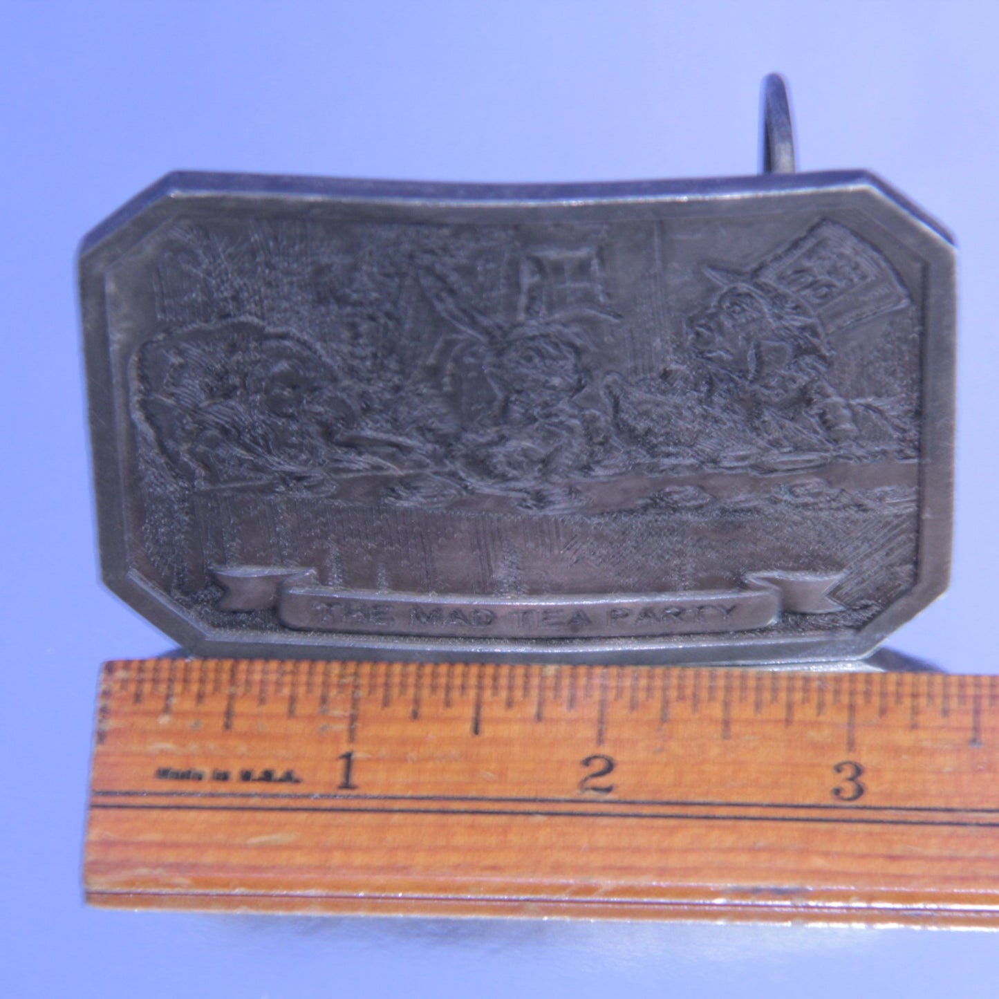 Bergamot Brass Works Alice in Wonderland Pewter Belt Buckle Mad Hatter Tea Party