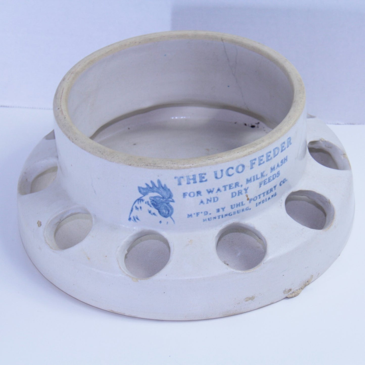 Vintage UHL Stoneware UCO Crock Chicken Feeder - Huntingburg Indiana Farmhouse