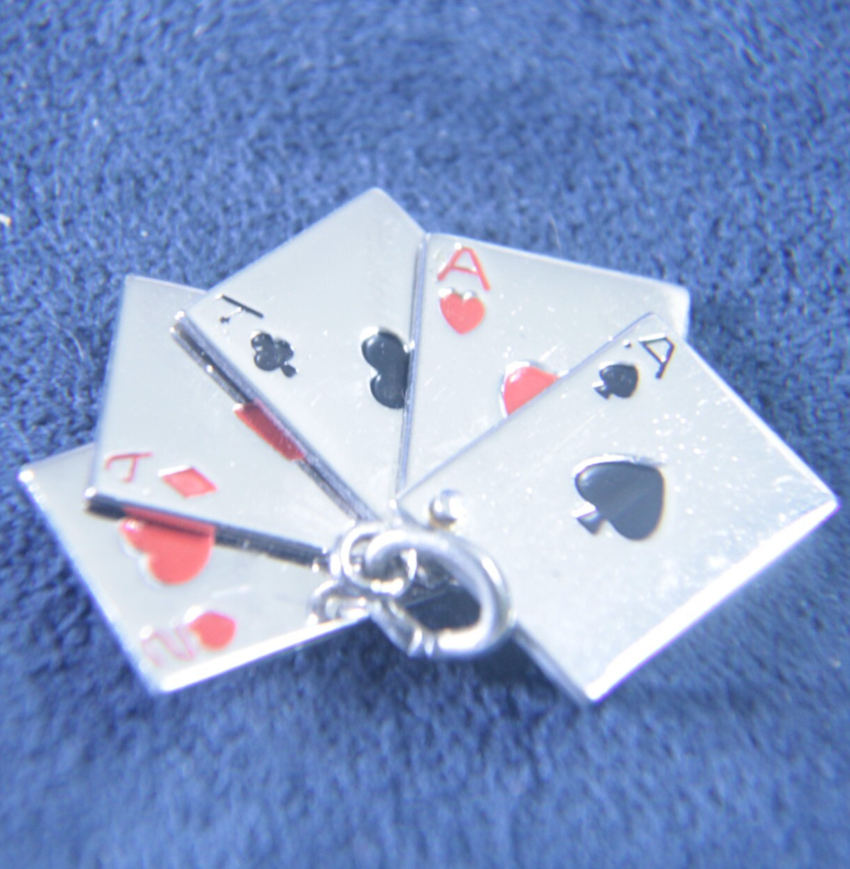 Vintage Sterling Silver Moveable Charm Wells Enamel Hand Of Cards | Quad Aces