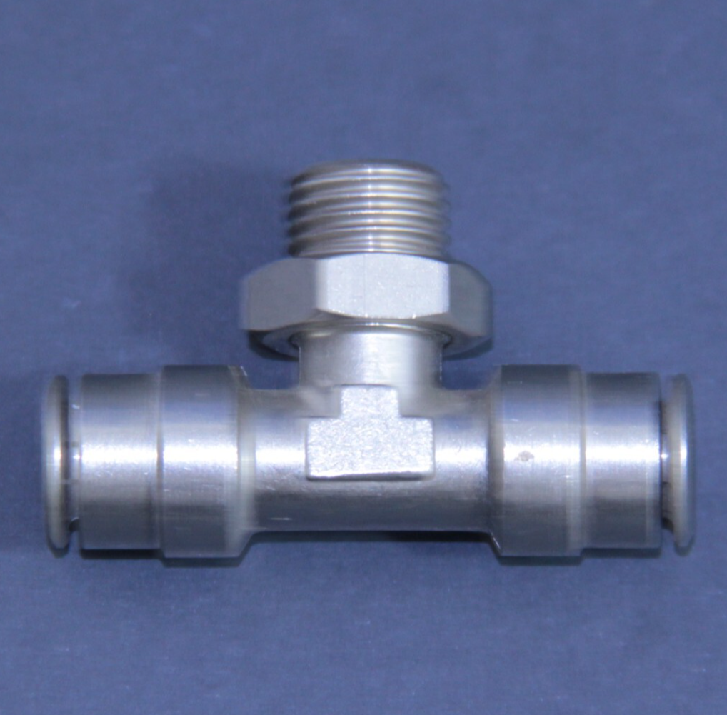 4x Camozzi Push-to-Connect Run Tee – 1/4" OD Tube x 1/8" MPT Male SWIVEL Used