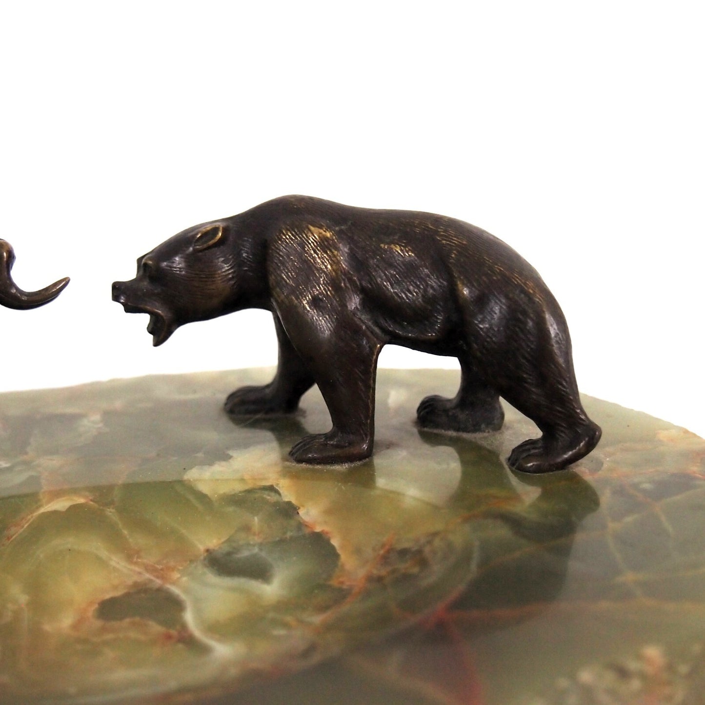 Antique Bronze Bull & Bear Green Alabaster Tray ā Stock Market Desk Art ā MCM āØ