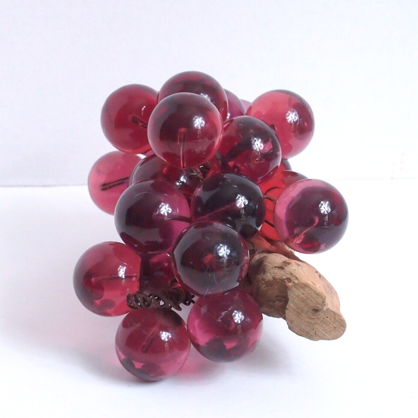 Rare Vintage Lucite Dark Pink Grape Cluster on Driftwood β Large Globes
