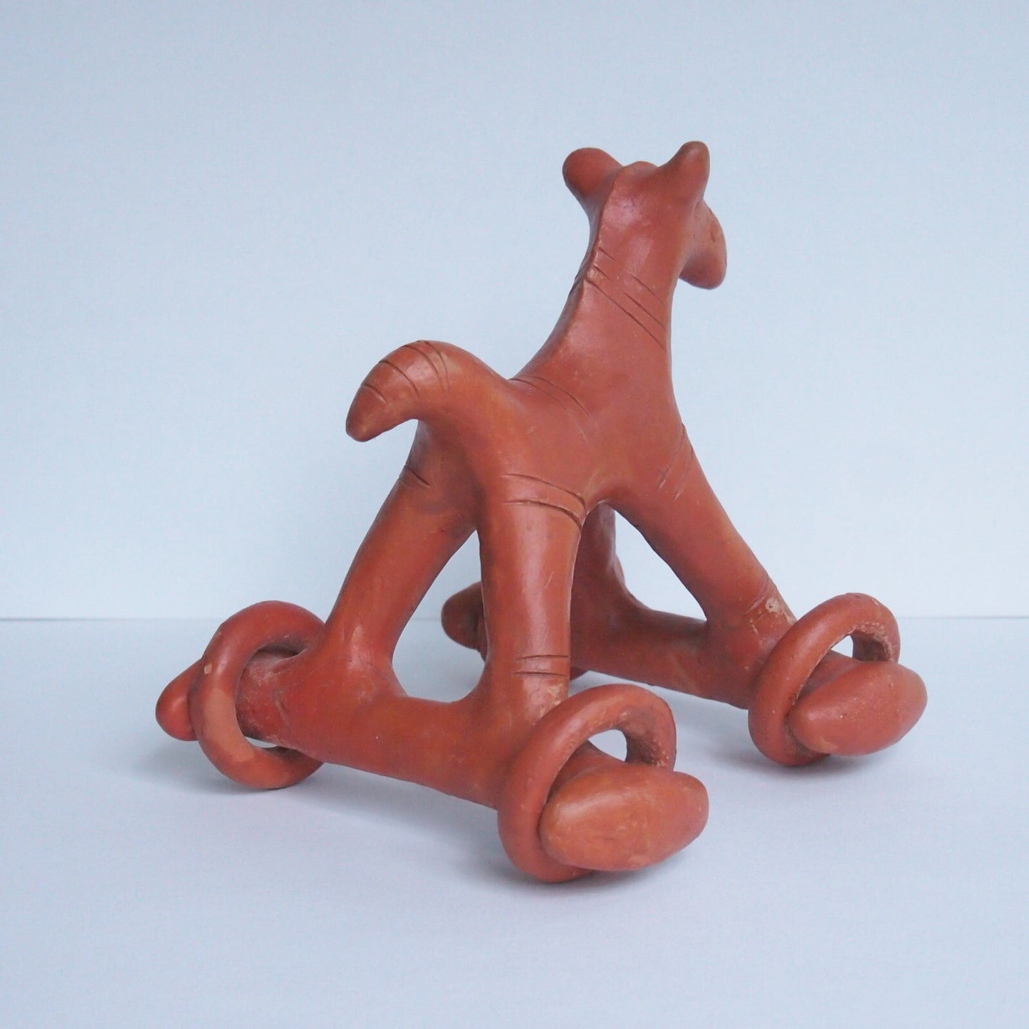 Vintage Terracotta Wheeled Horse Toy Handmade Open Fire Pottery Bangladesh