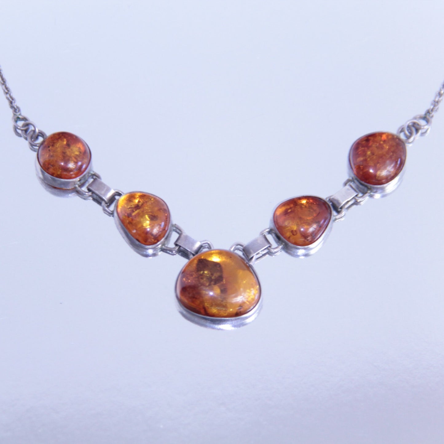Vintage Sterling Silver MCM Danish Modern Baltic Honey Amber Necklace 925 21"