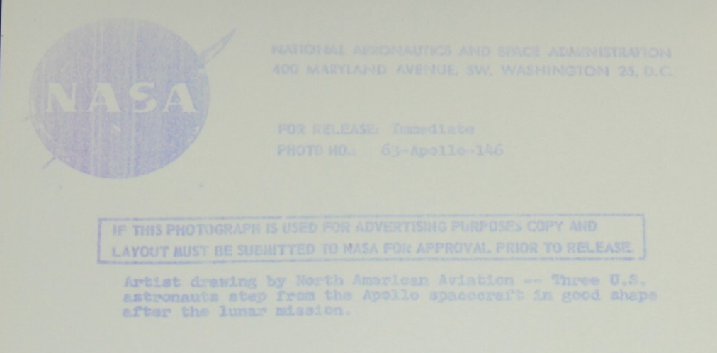 NASA PRESS RELEASE 63-Apollo-146 Drawing of Apollo Astonauts Photo Purple Print