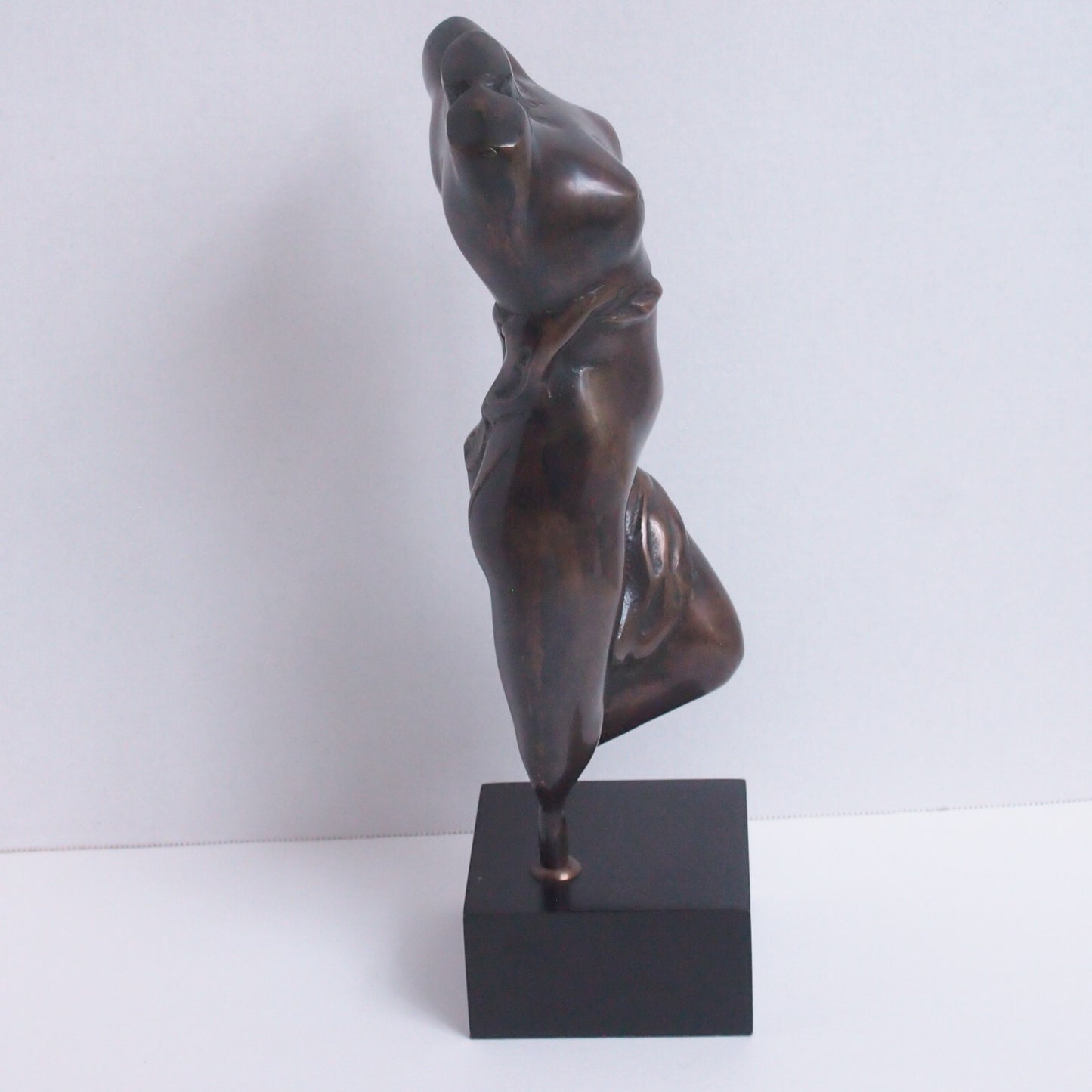 Bronze Nude Woman Torso Bust Sculpture – Figure on Black Base – Modern Art - 14"