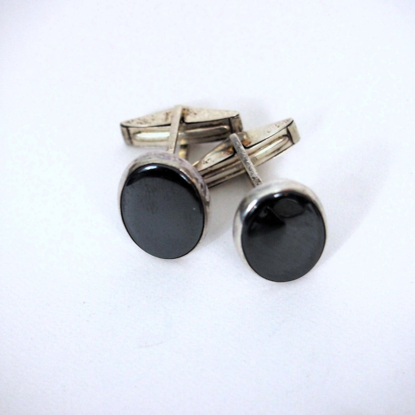 Ed Levin Modernist Cufflinks Hematite & Sterling Silver .925 – Mid-Century MCM