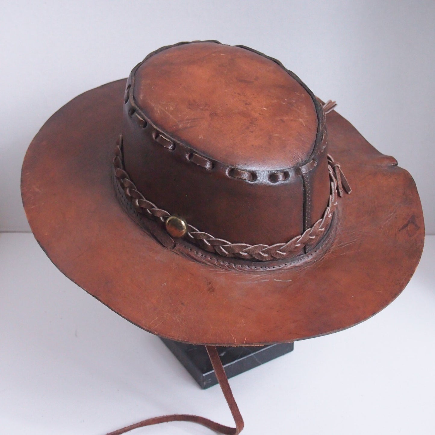 Handmade Leather Stitched Outback Crusher Cowboy Hat β Size 54 β Wide Brim